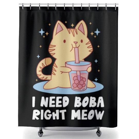 I Need Boba Right Meow Bubble Tea Boba Tea Cat Shower Curtains
