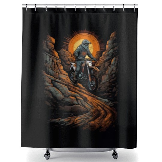 Dirt Bike Rocky Terrain Offroad Biker Motocross Shower Curtains