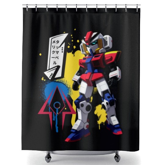 Chibi Mecha: A Cute Cyberpunk Design 10 Shower Curtains