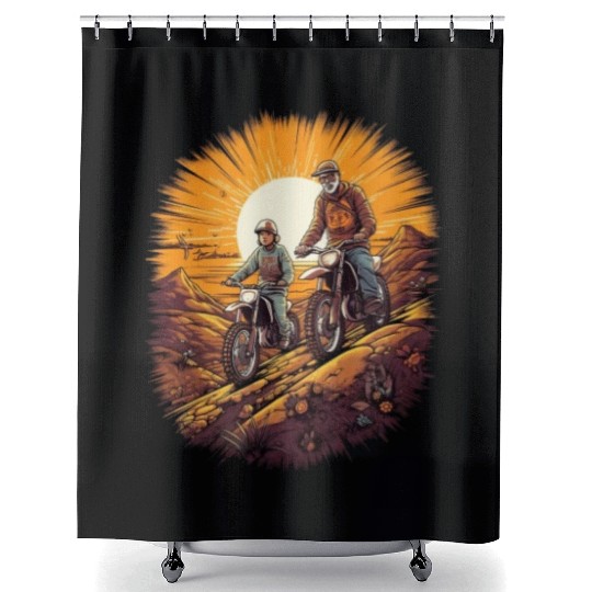 Dirt Bike Father Dad Son Motorcycle Riding Shower Curtains