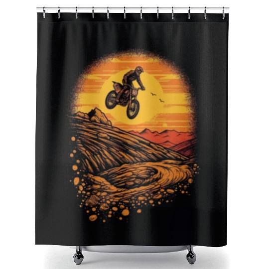 Dirt Bike Jumping Dirt Mound Motorcycle Biker Shower Curtains
