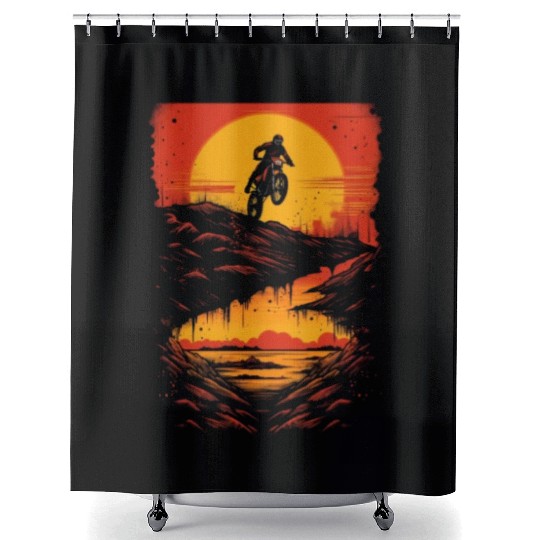 Dirt Bike Jumping Dirt Mound Motorcycle Biker Shower Curtains