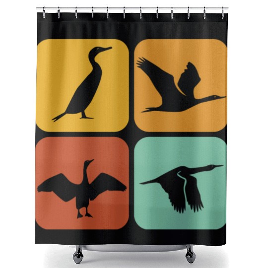 Retro Cormorant Birds I Aesthetic I Cormorant Bird Shower Curtains