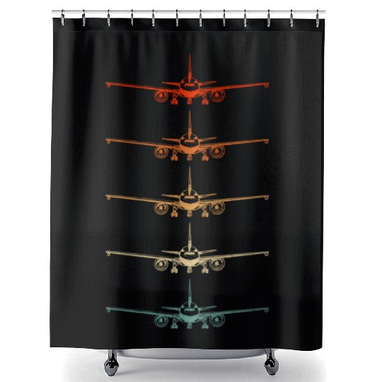 Airplane Flying Airline Aviation Vintage Shower Curtains