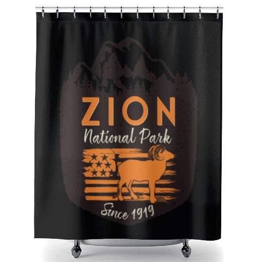 Zion National Park Us Flag Bighorn Sheep Mountains Shower Curtains