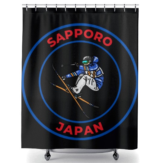 Retro Cool Skiing in Sapporo Japan Shower Curtains