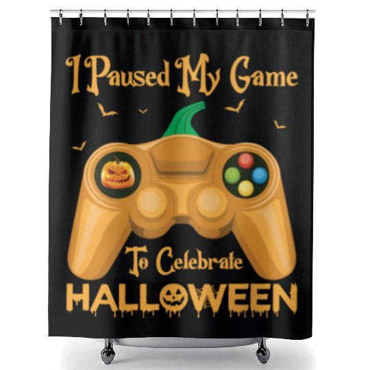 I Paused My Game To Celebrate Halloween pumpkin Shower Curtains