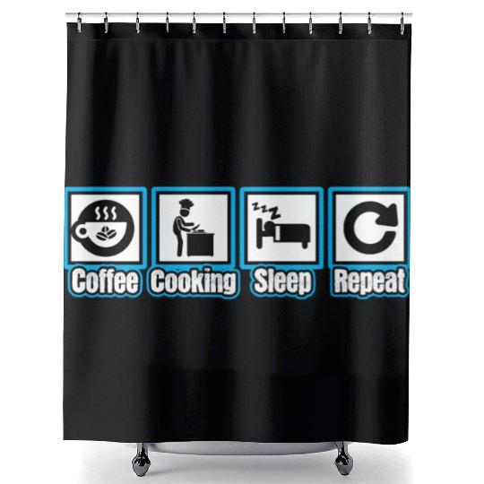 Chef Coffee Cooking Sleep Repeat Shower Curtains