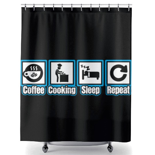 Chef Coffee Cooking Sleep Repeat Shower Curtains