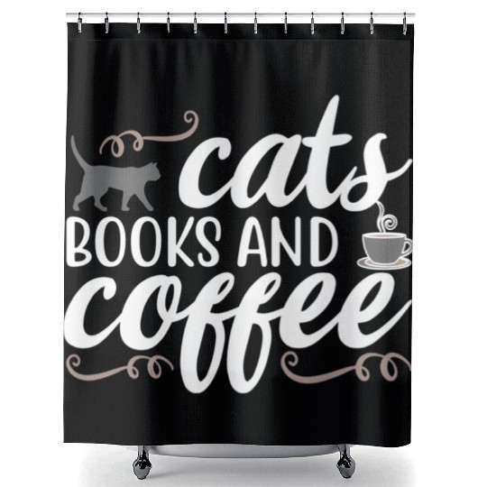 Cats Books And Coffee Feline Lady Cat Shower Curtains