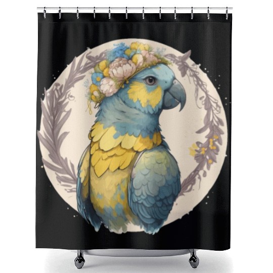 Yellow Blue Ara Macaw Flower Crown Parrot Parakeet Shower Curtains