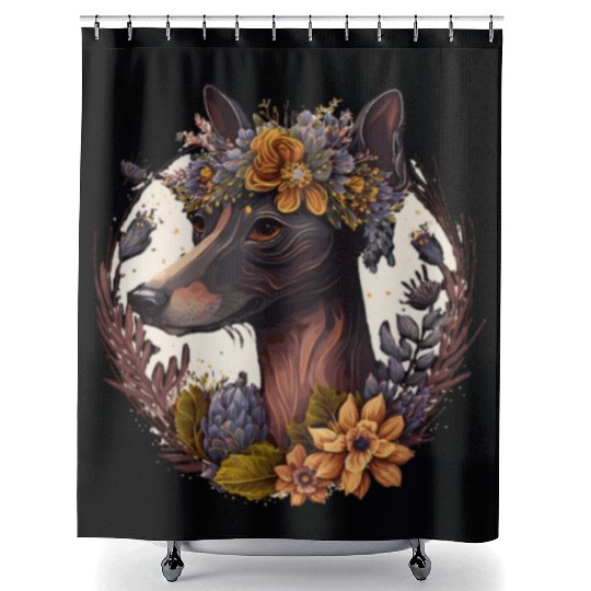 Cute Miniature Pinscher Flower Crown Pet Dog Breed Shower Curtains