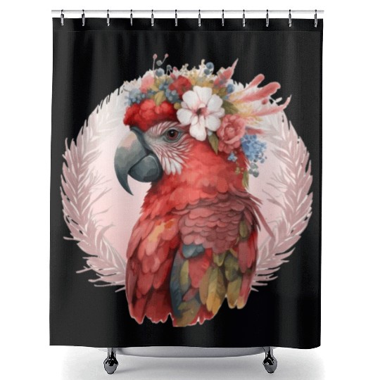 Red Scarlet Macaw Flower Crown Parrot Watercolor B Shower Curtains