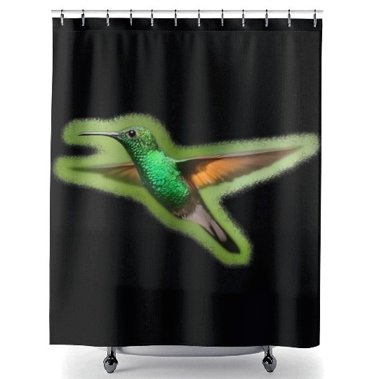 Green Hummingbird Illustration Bird Lover Shower Curtains