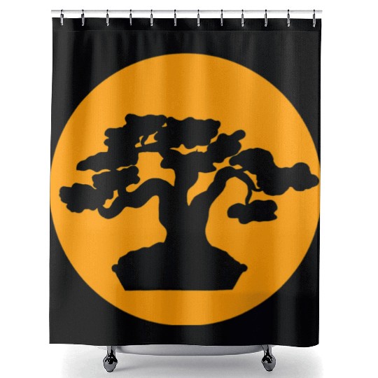 Japanese Bonsai Tree with Orange Sunset Shower Curtains