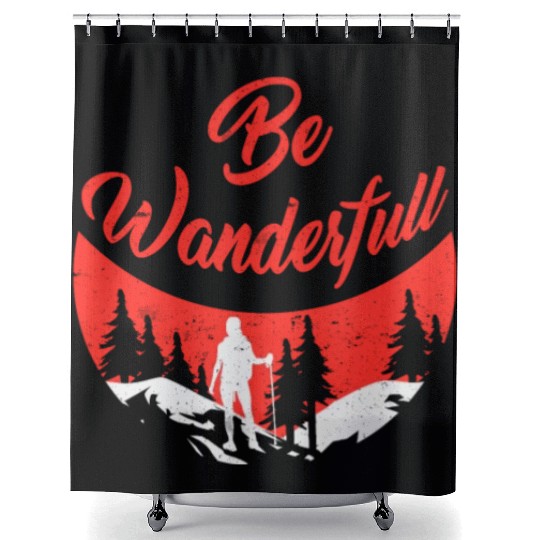 Wanderlust Be Wanderfull Mountain Fan Hiking Shower Curtains