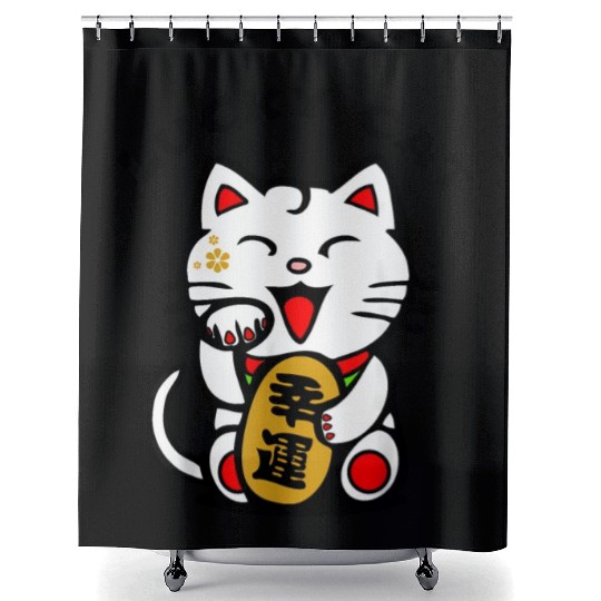 Lucky Cat Maneki-Neko Japanese Luck Feng Shui Shower Curtains