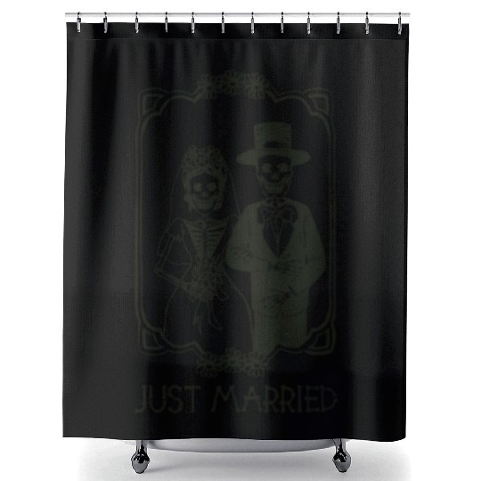 Halloween Skeletons Bride Groom Just Married Shower Curtains