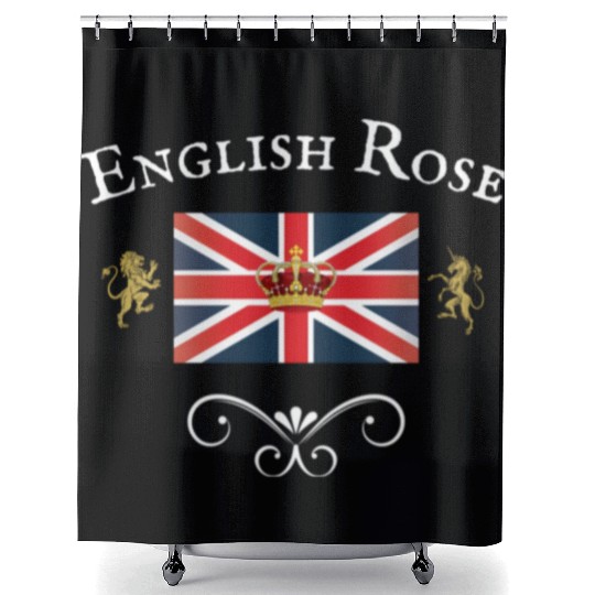 English Rose Union Jack Flag England British Brita Shower Curtains