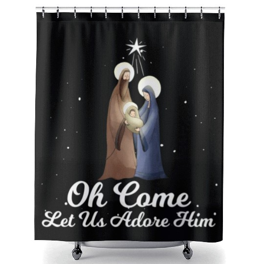 Let Us Adore Him Advent Nativity Scene Shower Curtains