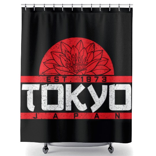 Tokyo Japan Est 1873 Lotus Japanese Shower Curtains