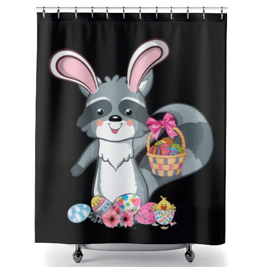 Raccoon Bunny Ears Easter Eggs For Shower Curtains