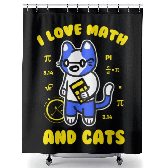 I Love Math And Cats Pi Day Teacher Cat Shower Curtains