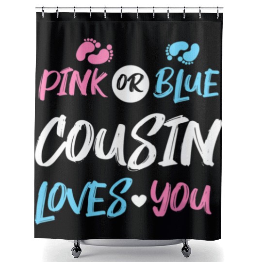 Pink or Blue Cousin Loves You Gender Reveal Shower Curtains