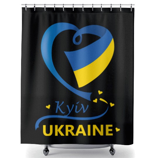 Kyiv Ukraine National Flag Heart Emblem Crest Shower Curtains