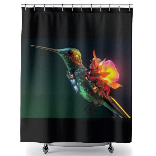 Techno Hummingbird Shower Curtains