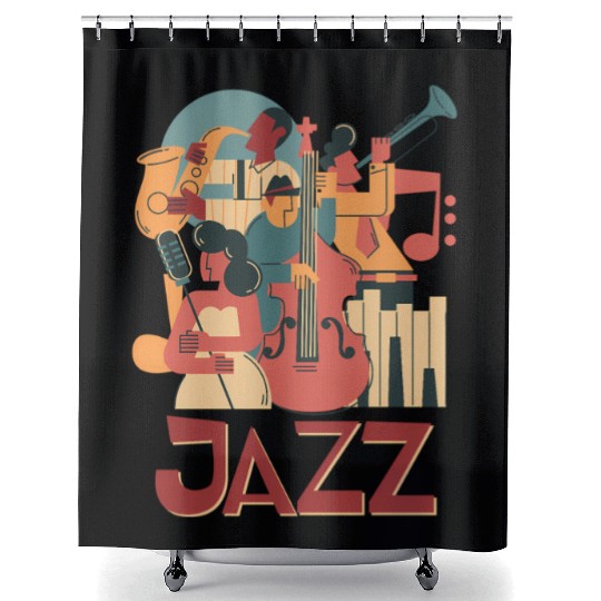 Jazz Musicians Orchestra Playing On Stage Smooth J Shower Curtains