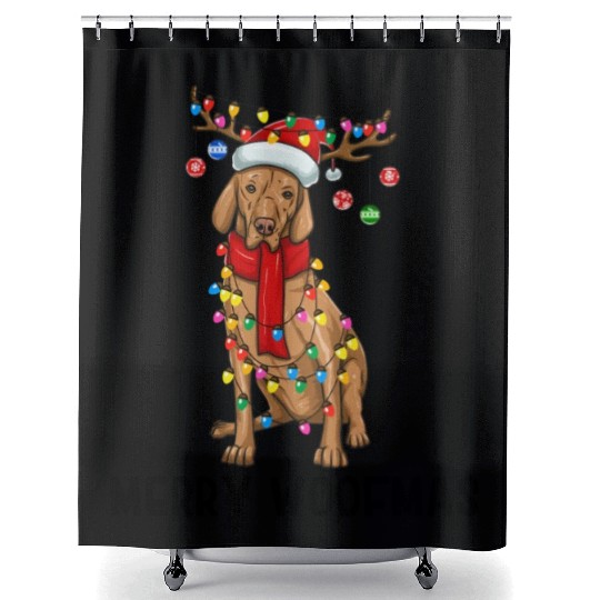 Vizsla Dog Lights Merry Woofmas Shower Curtains