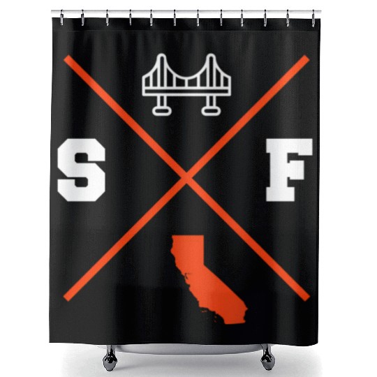 Sf San Francisco California Orange Outline Shower Curtains