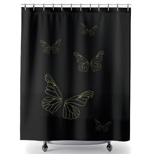 Black glittery butterflies monarch Shower Curtains