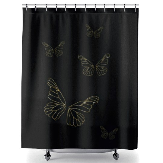 Black glittery butterflies monarch Shower Curtains
