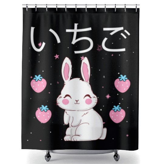 Strawberry Milk Bunny Aesthetic Vaporwave Anime Shower Curtains