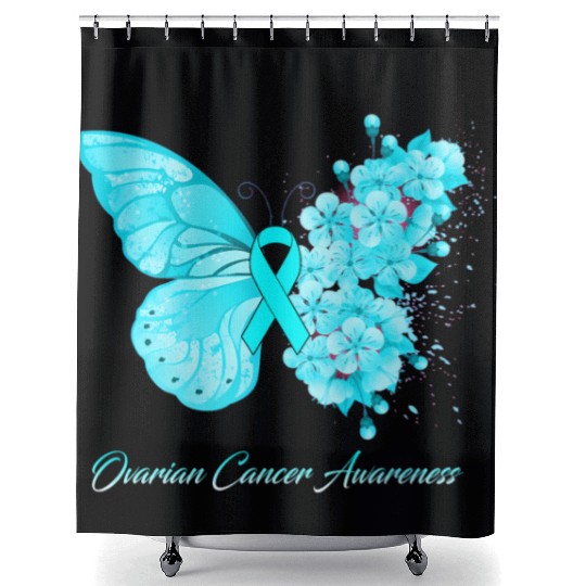 Ovarian Cancer Awareness Ribbon Teal Ovarian Cance Shower Curtains