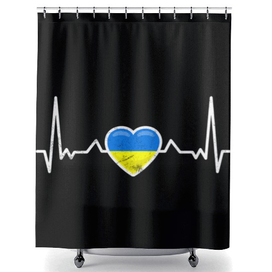 Heartbeat Ukraine Heart Ukrainian Flag Shower Curtains