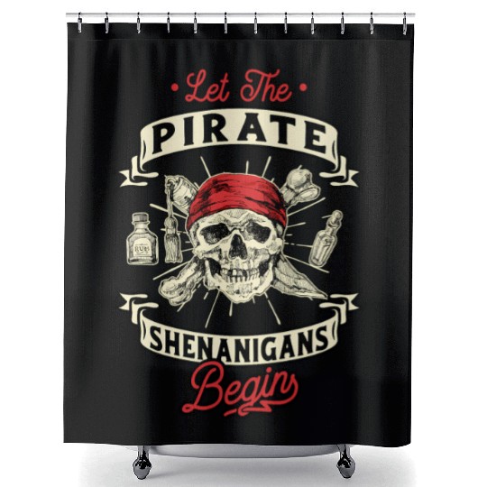 Let The Pirate Shenanigans Begin Crossbones Freebo Shower Curtains