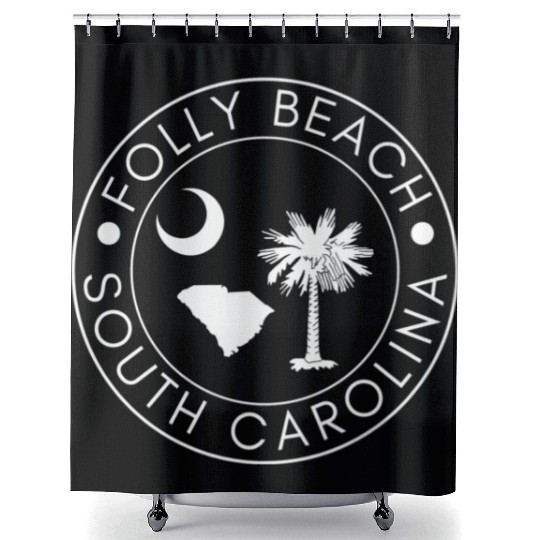 Folly Beach South Carolina Palmetto Map Flag Sc Shower Curtains