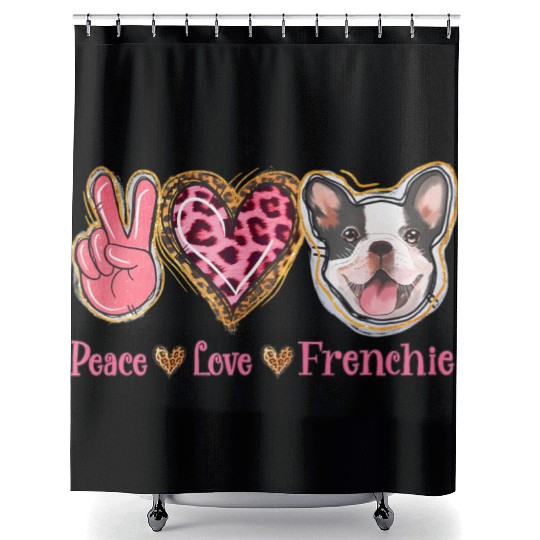 Leopard Peace Love Frenchie Funny Dog Mom Mothers Shower Curtains
