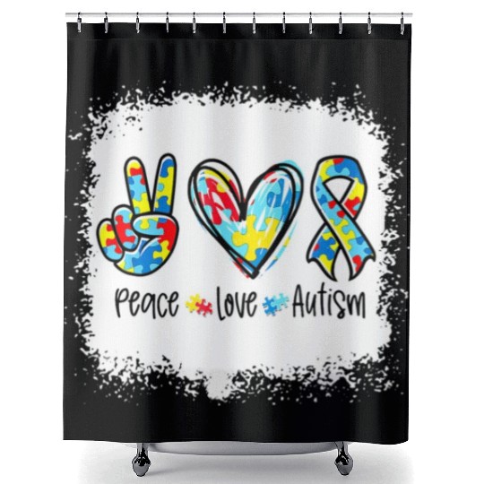 Peace Love Autism In April We Wear Blue For Autism Shower Curtains