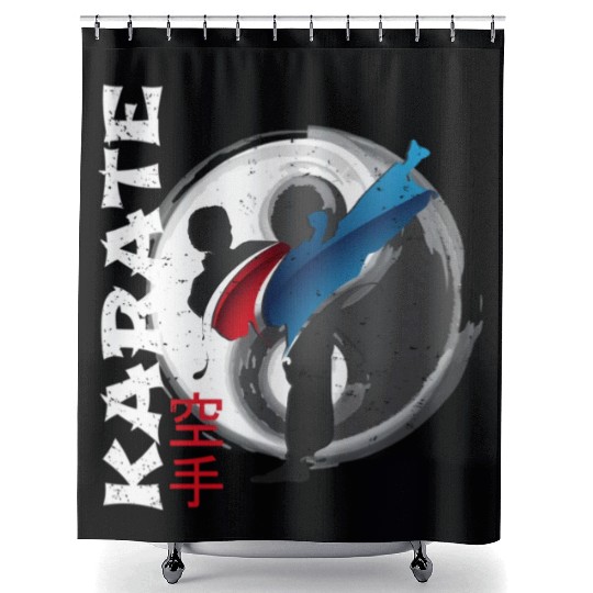 Martial Side Kick Ying Yang Karate Shower Curtains