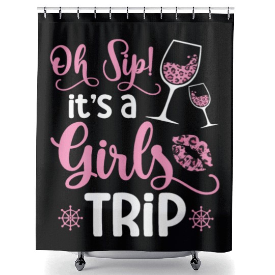 Oh Sip! It's A Girls Trip 2023 Wine Pink Leopard Shower Curtains