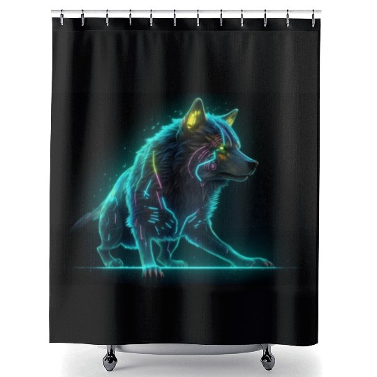 Neon Moon Wolf Shower Curtains