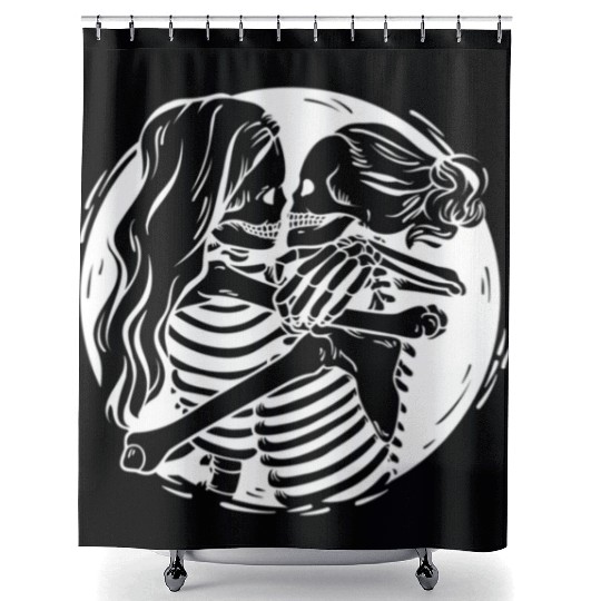 Lesbian Lgbtq Pride Skeletons Kissing Valentine' D Shower Curtains