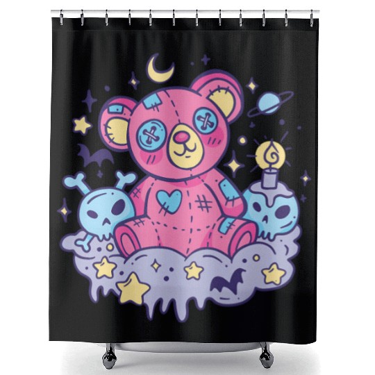 Yami Kawaii Creepy Teddy Bear With Skulls Shower Curtains