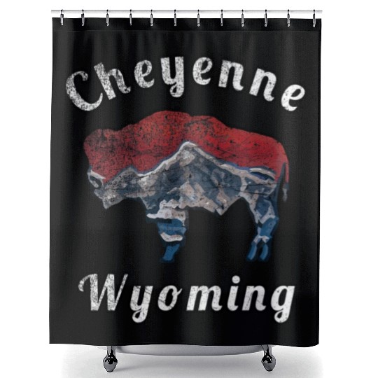 Cheyenne Wyoming With Flag Themed Mountain Scenery Shower Curtains