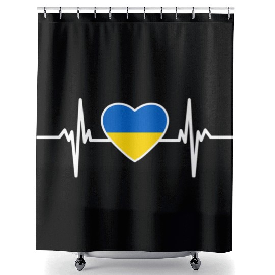 Ukraine Ukraine Flag Heart Beat Ukraine Shower Curtains