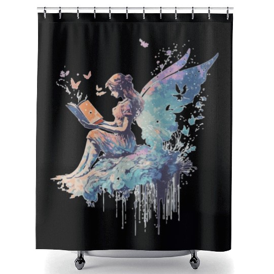 Cottagecore Fairy Reading Book Pastel Goth Waterco Shower Curtains